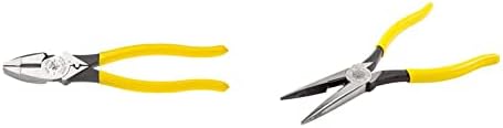 Klein Tools D213-9NE-CR Lineman's Crimping Pliers & D203-8 Needle Nose Pliers, Long Nose Side Cutters, Alligator Pliers with Extended Handles, 8-Inch