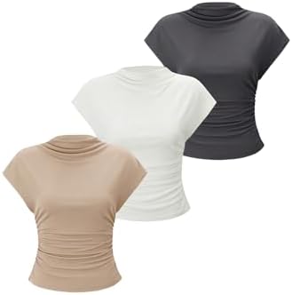 OYOANGLE Women's 3 Pack Business Casual Outfits Mock Neck Ribbed Tank Tops