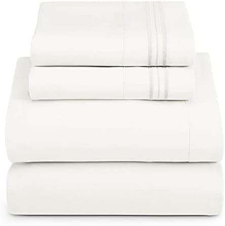 Hearth & Harbor Queen Size Sheets - 4 Piece Bed Sheet Set, Hotel Luxury Double Brushed Bed Sheets - Extra Soft Bedding Sheets & Pillowcases, Queen, White