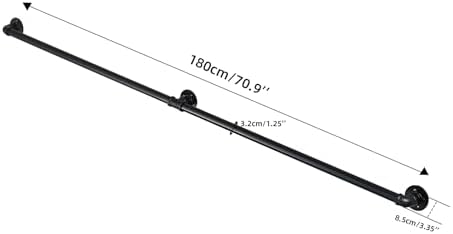 6FT Metal Staircase Hand Rail, Wall-Mounted Industrial Pipe Stair Handrail | Black Galvanized Iron Handrails for Garage, Porch, Toilet, Yard and Garden, Vintage Railing for Outdoor Indoor Stairs