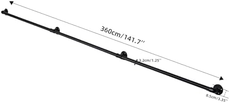 11.8FT Metal Staircase Handrail,Wall-Mounted Industrial Pipe Stair Handrail | Black Galvanized Iron Handrails for Garage, Porch, Toilet, Yard and Garden, Vintage Railing for Outdoor Indoor Stairs