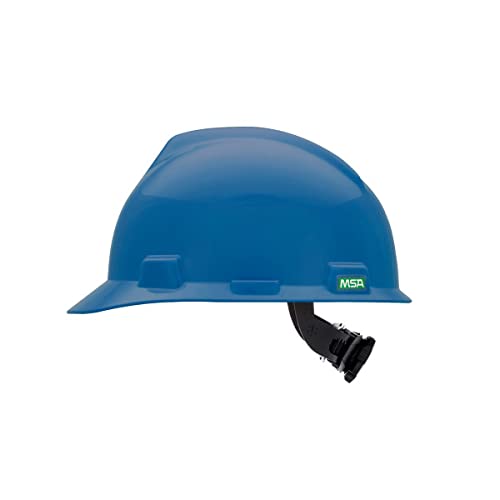 MSA 477478 V-Gard Cap Style Safety Hard Hat With Fas-Trac III Ratchet Suspension | Polyethylene Shell, Superior Impact Protection, Self Adjusting Crown Straps - Small Size in Blue
