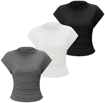 OYOANGLE Women's 3 Pack Business Casual Outfits Mock Neck Ribbed Tank Tops