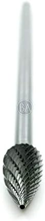 Benchmark Abrasives 6” Pointed Tree Shape Double Cut Tungsten Carbide Die Grinder Bits Metal Deburring Tool Rotary Burr, 1/4 Inch Shaft, Engraving Tool for Woodworking Shaping Carving (SG-5)