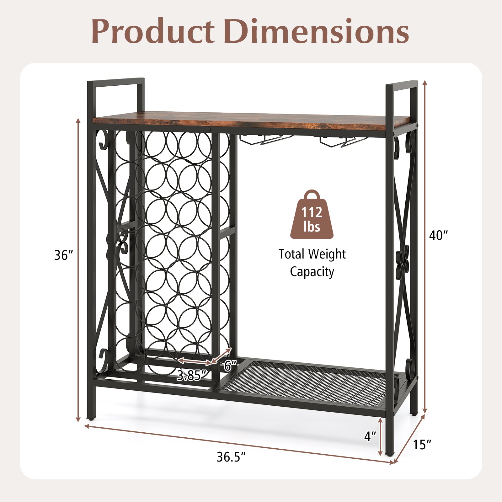 21 Bottle Wine Rack Freestanding Floor Wine Bottle Organizer with Glass Holder