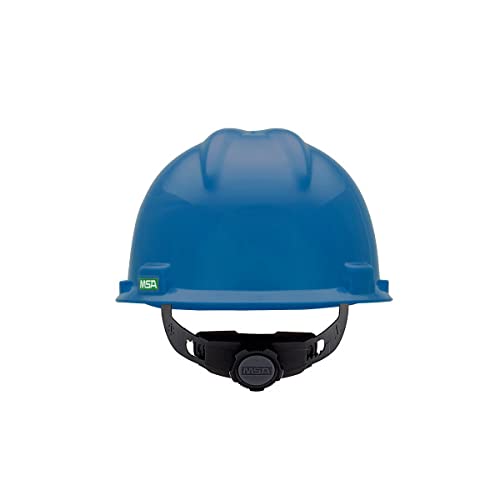 MSA 477478 V-Gard Cap Style Safety Hard Hat With Fas-Trac III Ratchet Suspension | Polyethylene Shell, Superior Impact Protection, Self Adjusting Crown Straps - Small Size in Blue