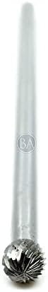 Benchmark Abrasives 6” Ball Shape Double Cut Tungsten Carbide Die Grinder Bits Metal Deburring Tool Rotary Burr, 1/4 Inch Shaft, Engraving Tool for Woodworking Shaping Carving (SD-3)