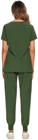COZYFIT Scrubs for Women Set - Stretch V-Neck & Jogger Pant with 9 Pockets