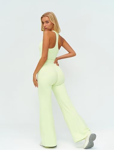 ABOCIW Two Piece Workout Sets for Women Racerback Tank Top Matching High Waist Wide Leg Yoga Pants Pilates Outfits
