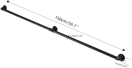 5FT Metal Staircase Hand Rail, Wall-Mounted Industrial Pipe Stair Handrail | Black Galvanized Iron Handrails for Garage, Porch, Toilet, Yard and Garden, Vintage Railing for Outdoor Indoor Stairs