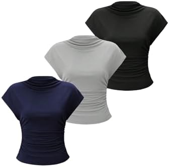 OYOANGLE Women's 3 Pack Business Casual Outfits Mock Neck Ribbed Tank Tops