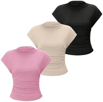 OYOANGLE Women's 3 Pack Business Casual Outfits Mock Neck Ribbed Tank Tops