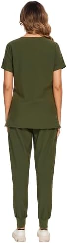 COZYFIT Scrubs for Women Set - Stretch V-Neck & Jogger Pant with 9 Pockets
