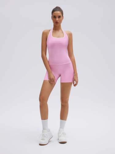 SUUKSESS Women 2 Piece Workout Sets Halter Neck Yoga Tops Gym Biker Shorts