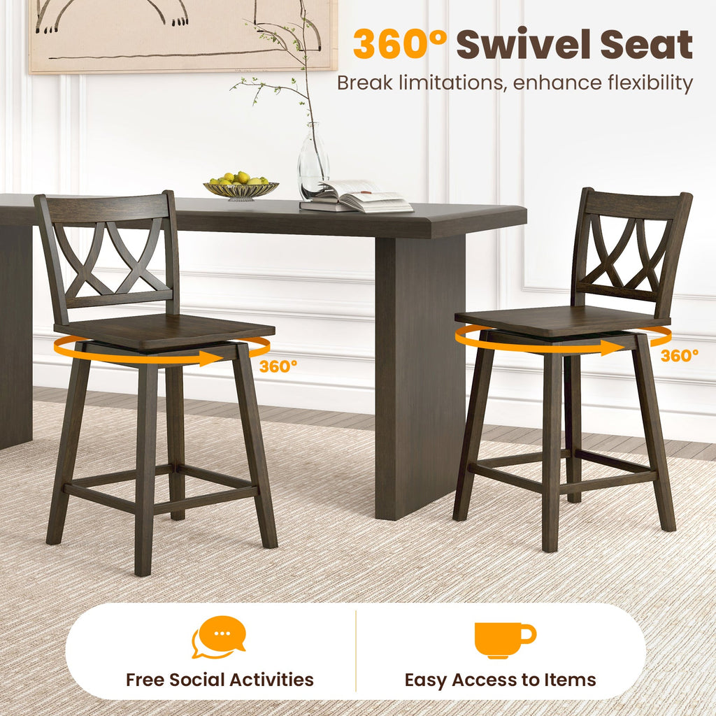 24/29 Inch Bar Stool Set of 2 Wooden Bar Chairs with Rubber Wood Frame
