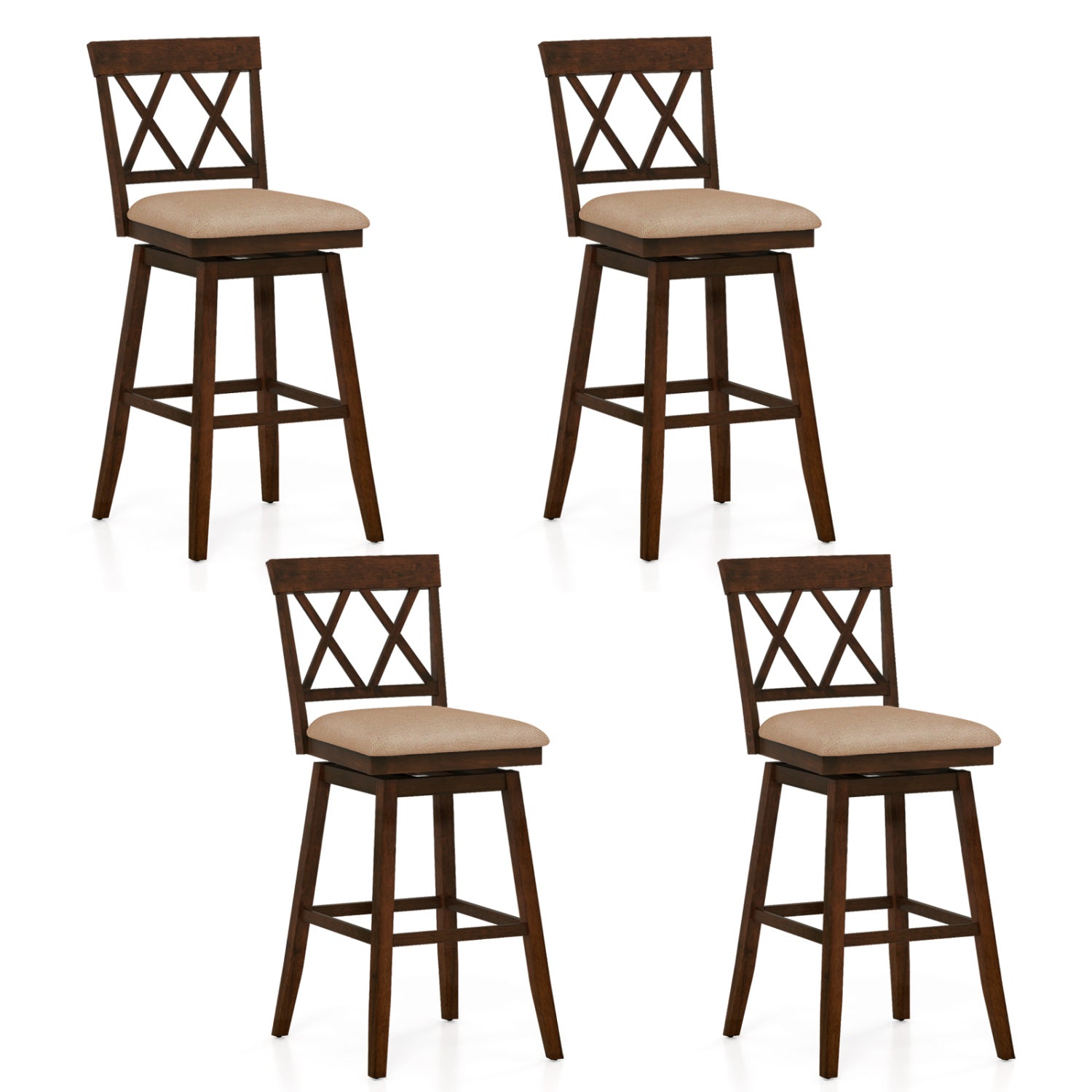 24 Inch Counter Height Barstools Set of 4 with Backrest and Upholstered Seat Cushion