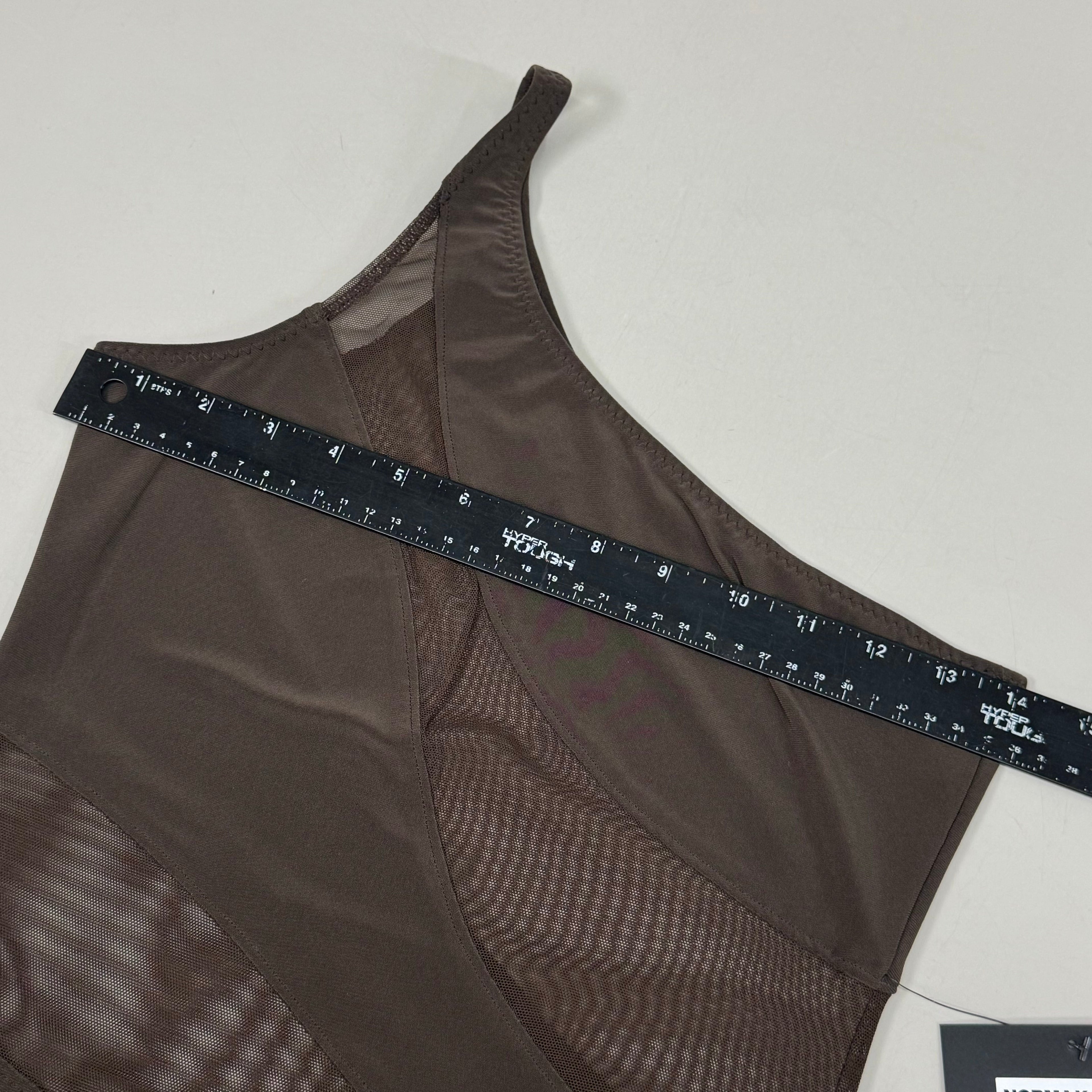 NORMA KAMALI One Shoulder Snake Mesh Catsuit Footsie Women's Sz M/38 Chocolate