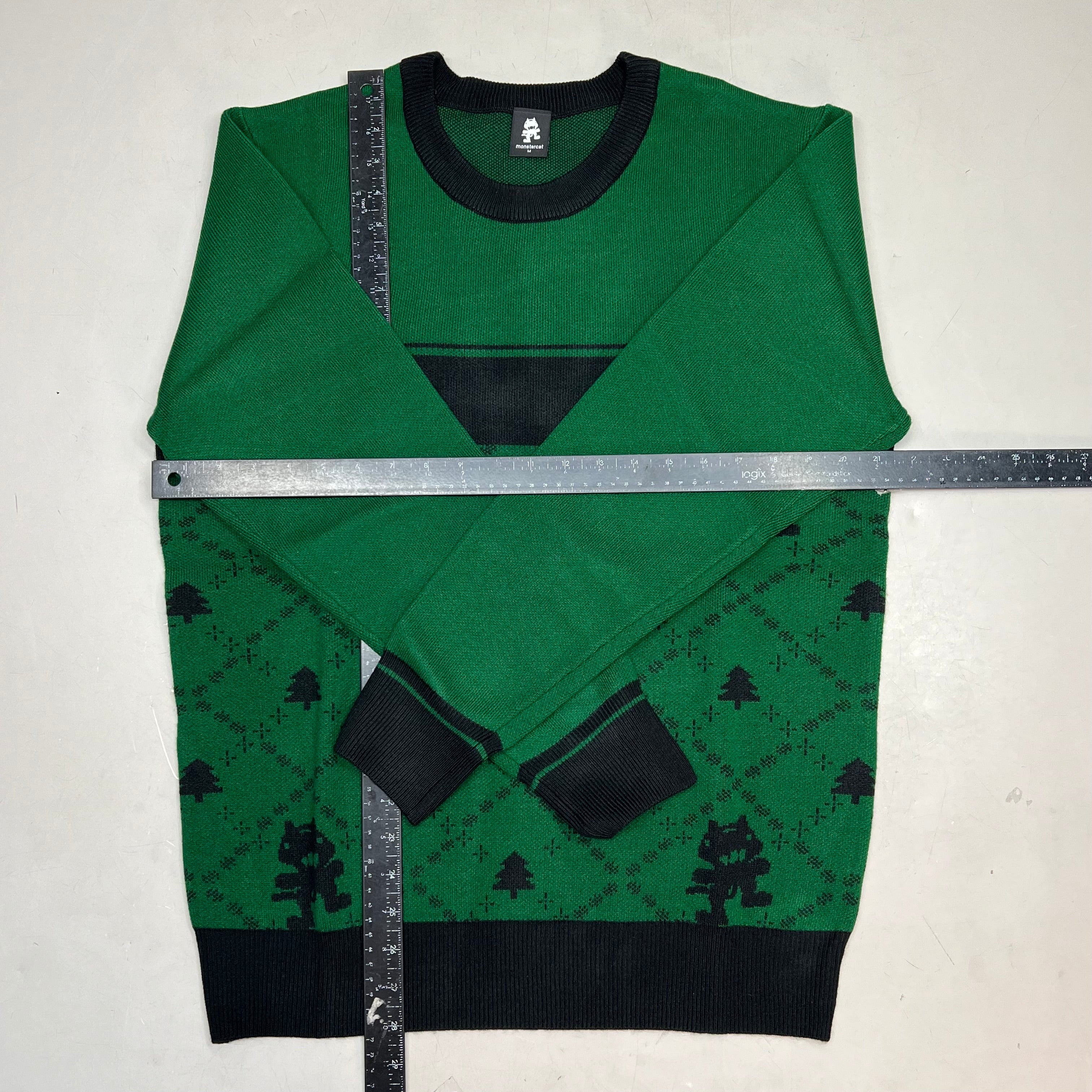 MONSTERCAT Records Soft Holiday Monogram Pullover Sweater Men's Sz M Green