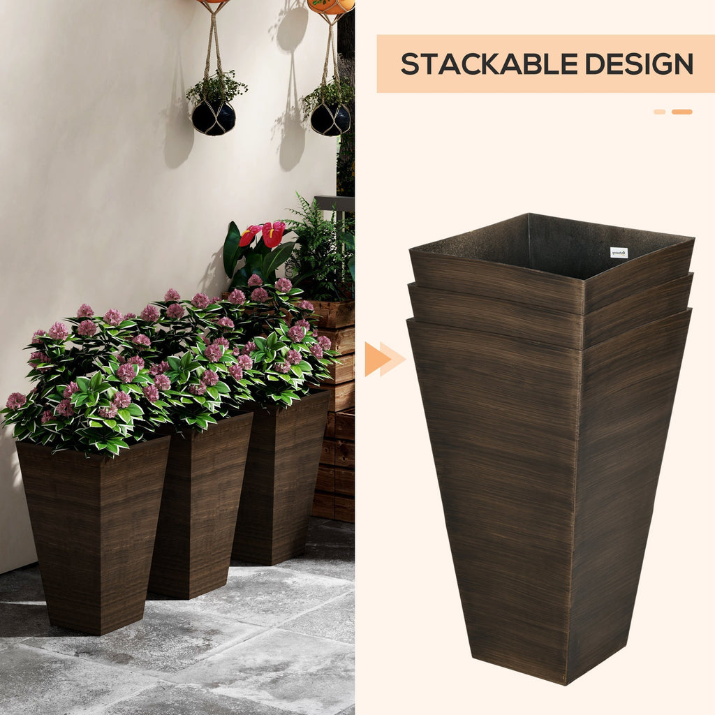 Outsunny 28" Tall Outdoor Planters - Set of 3 Large Tapered Planters