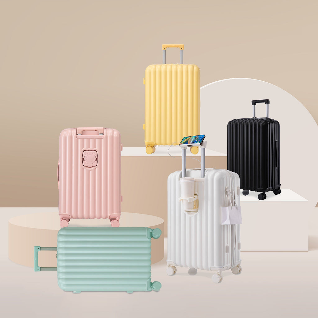 20/24/28 ABS Spinner Wheel Luggage Set with USB Port & Cup Holder