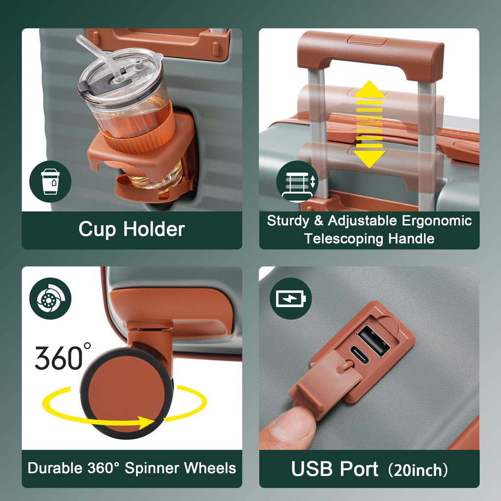 Deluxe 5-Piece Hard-Side Luggage Set with USB and TSA Security
