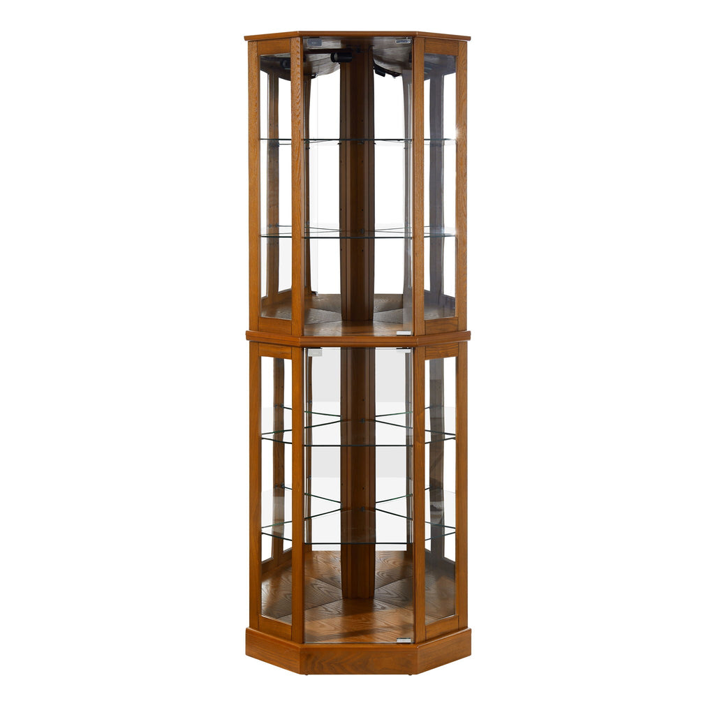 6 Shelf Corner Curio Display Cabinet With Lights, Mirrors And Adjustable Shelves