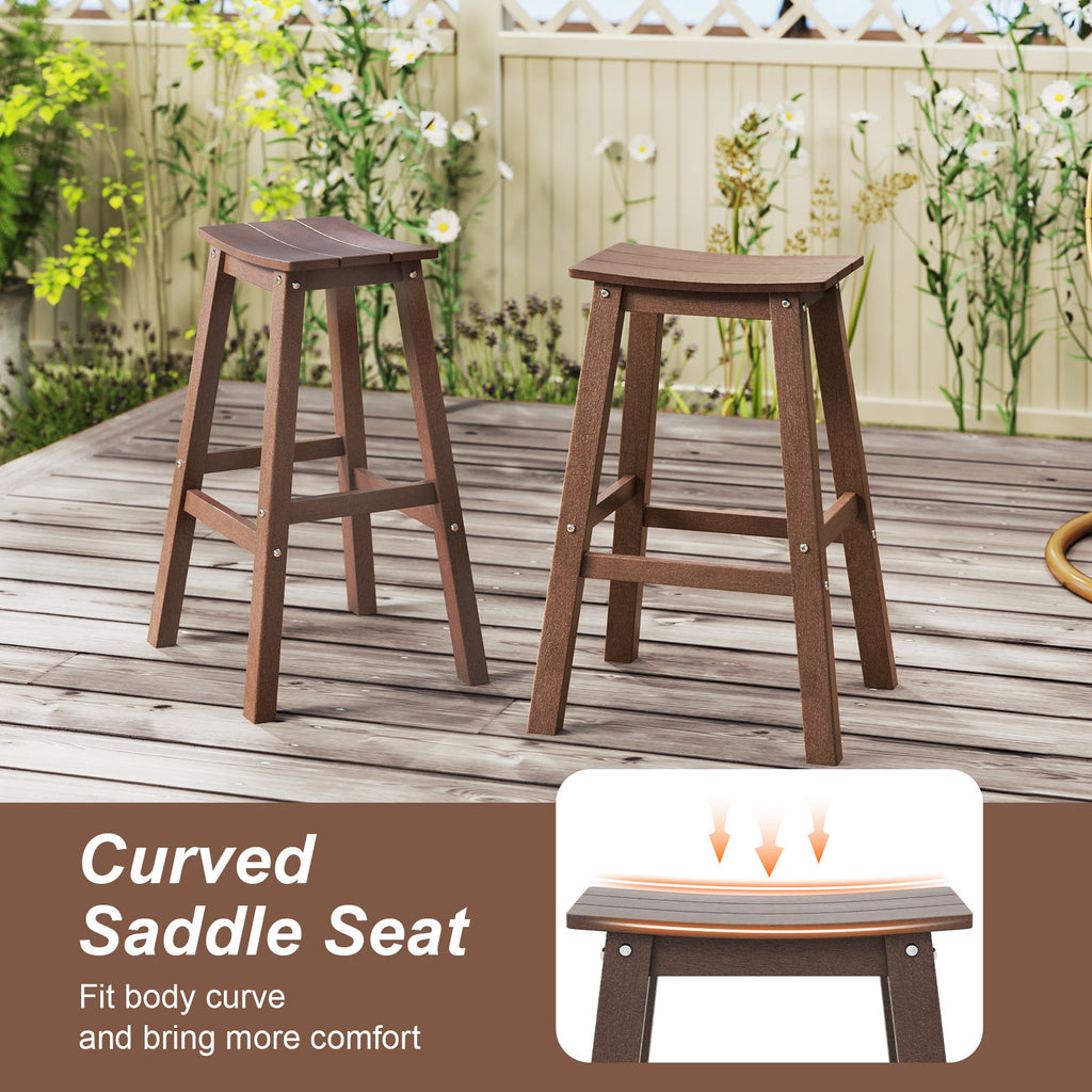 29 Inch HDPE Patio Bar Stool Set of 2 Armless Saddle Stools