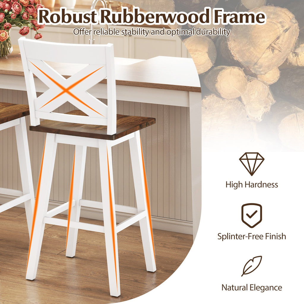 29" Rubberwood Swivel Barstools Set of 4 with Backrest and Large Seat