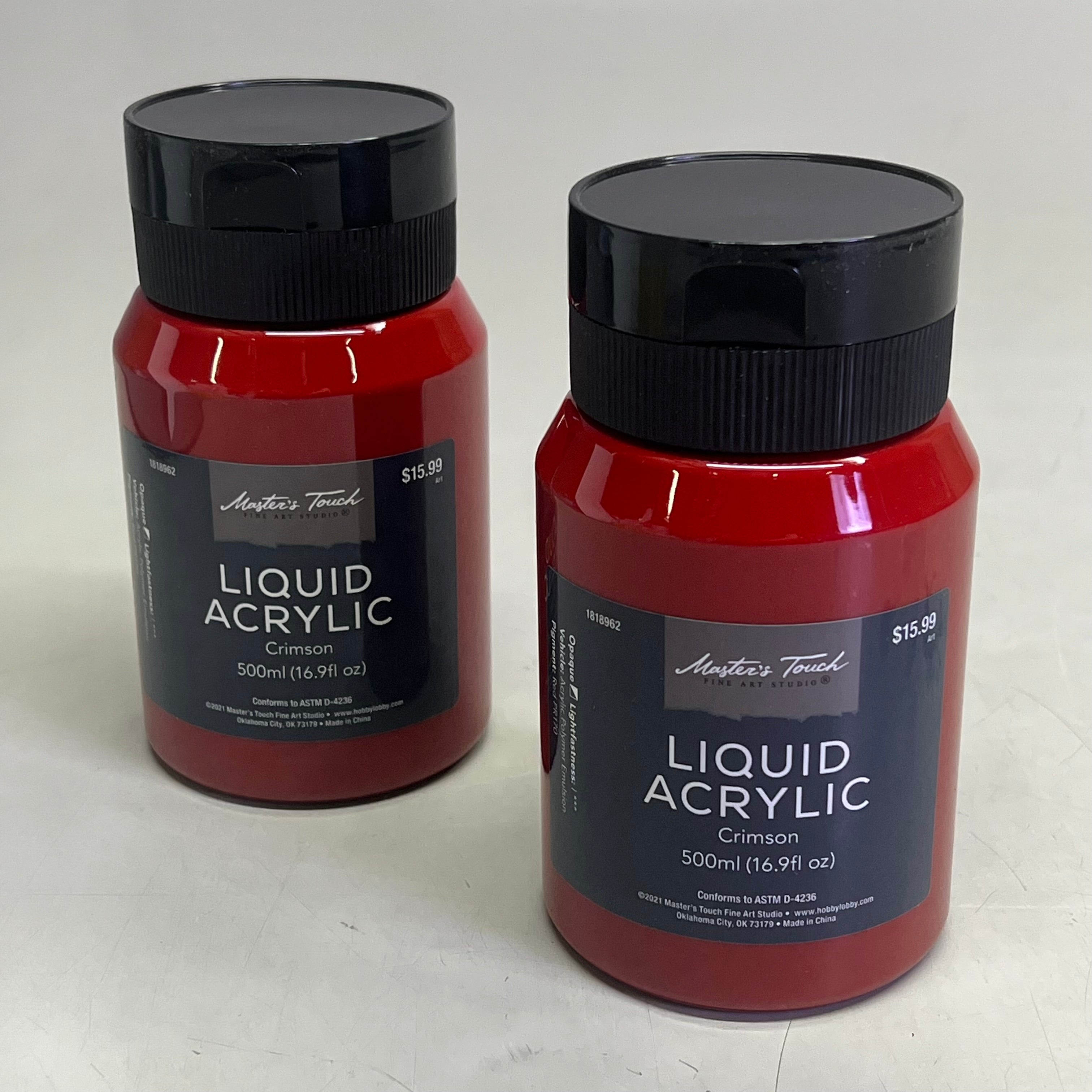 MASTERS TOUCH (2 PACK) Liquid Acrylic Artist Paint 16.9 Fl Oz Crimson 1818962