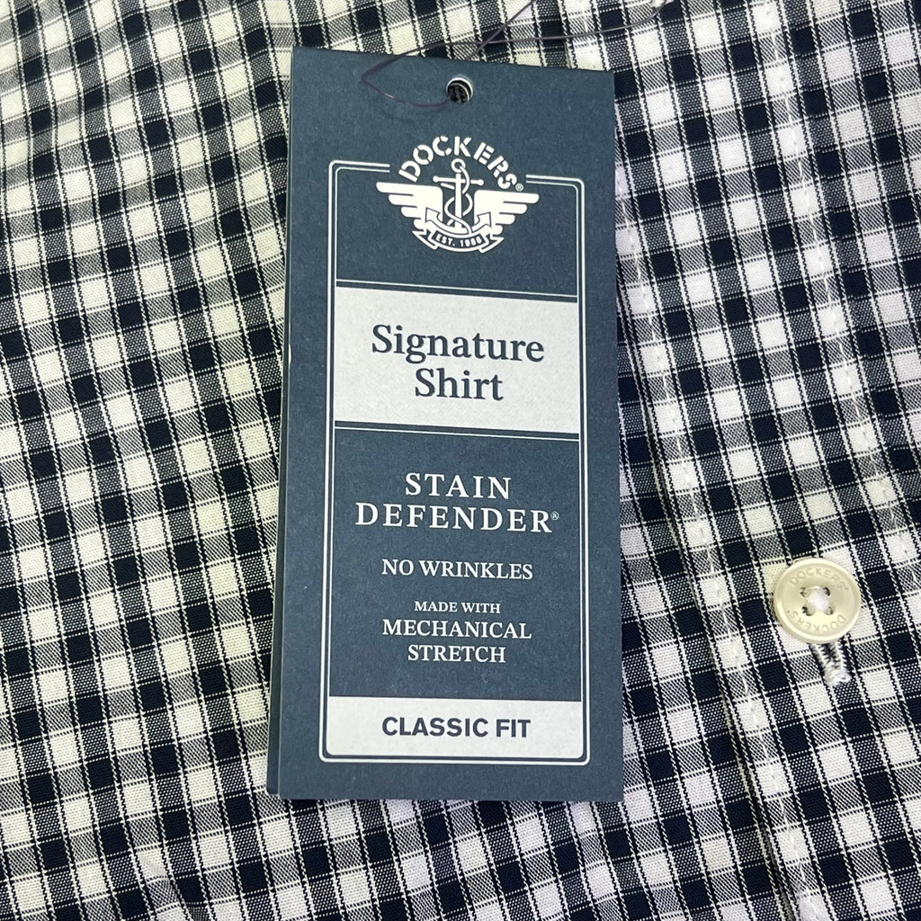DOCKERS Signature Stain Defender Button Up Shirt Men's Sz S Navy Blue A42520010