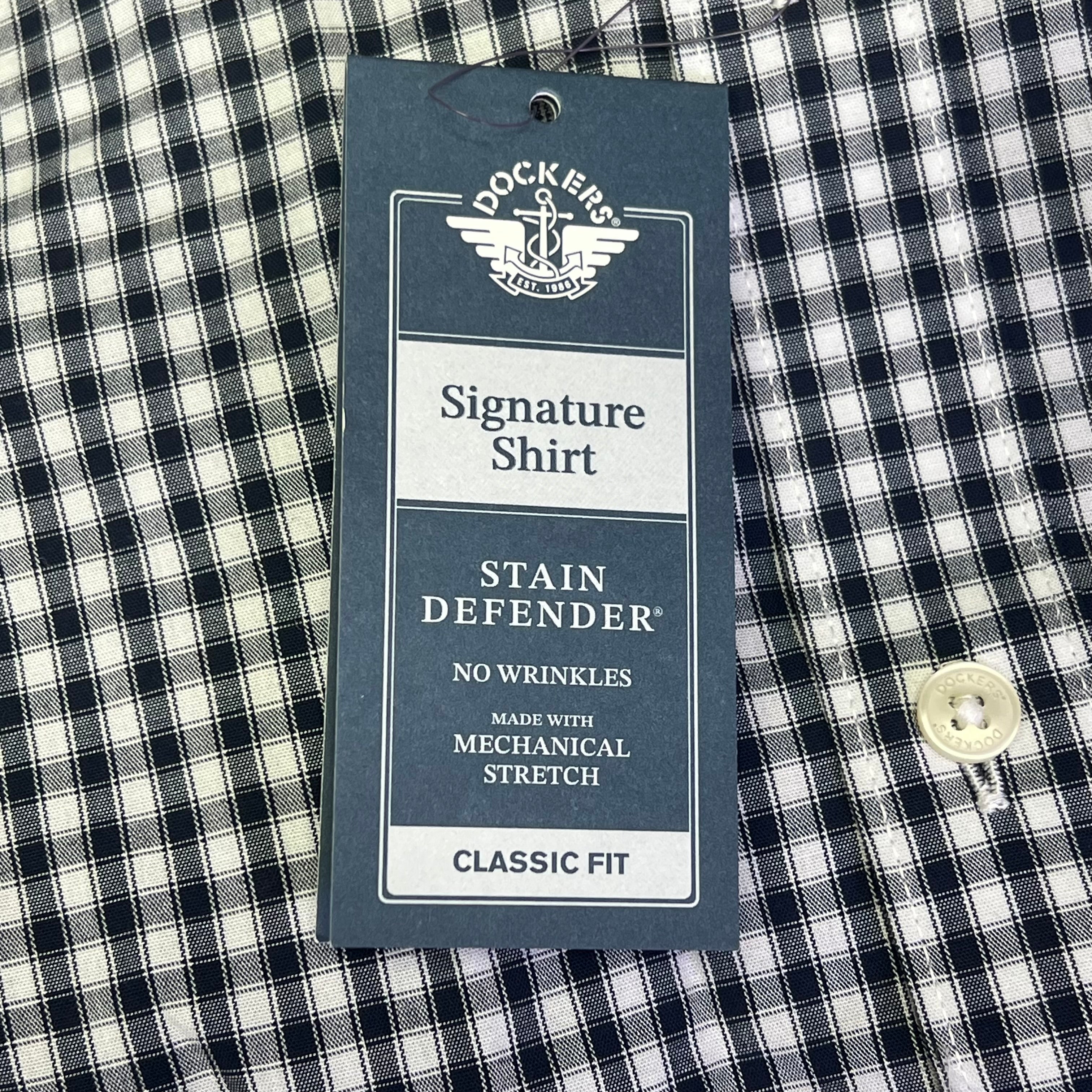 DOCKERS Signature Stain Defender Button Up Shirt Men's Sz L Navy Blue A42520010