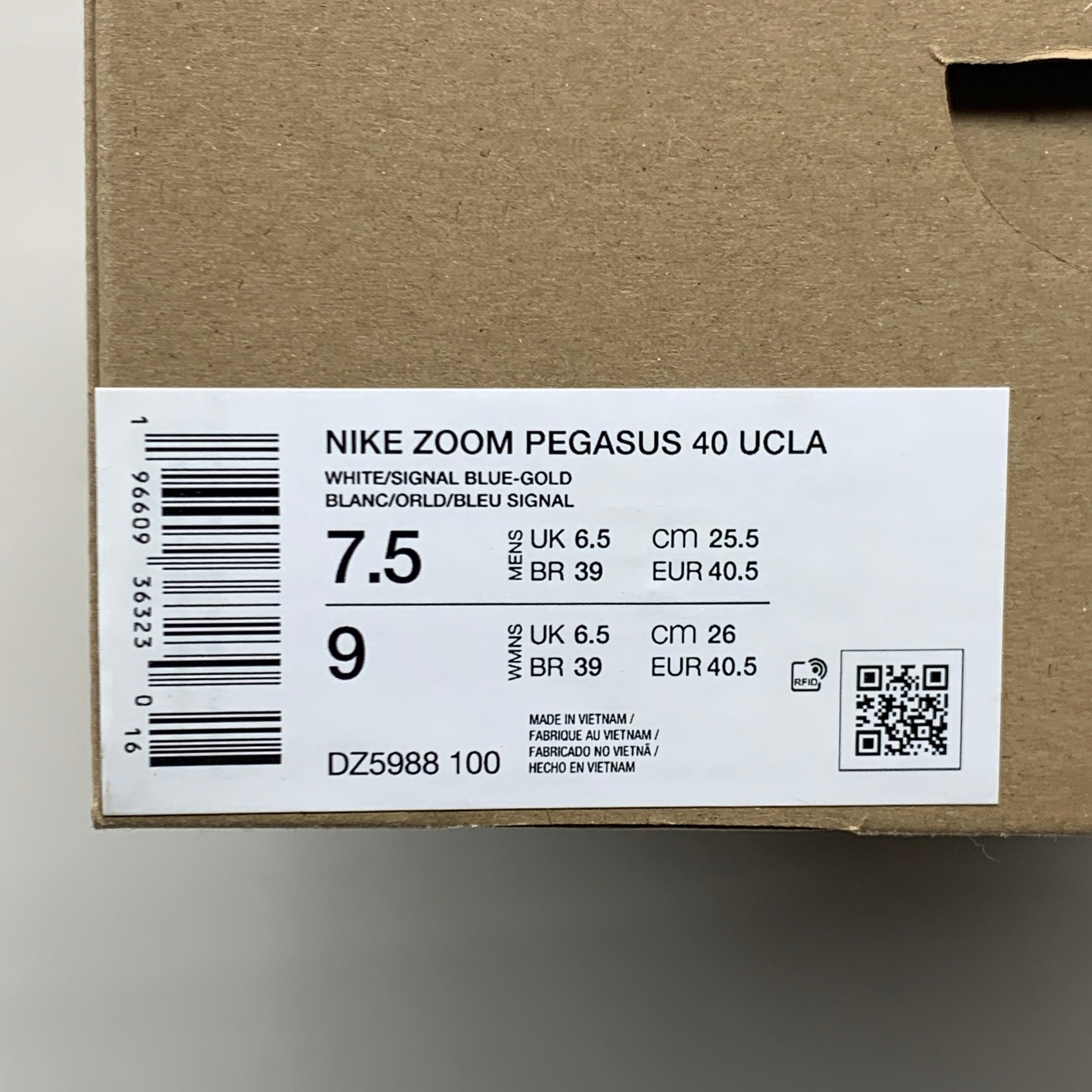 NIKE Zoom Pegasus 40 Shoes  UCLA White/Signal Blue-Gold 9 Women's 7.5 Mens DZ5988 100