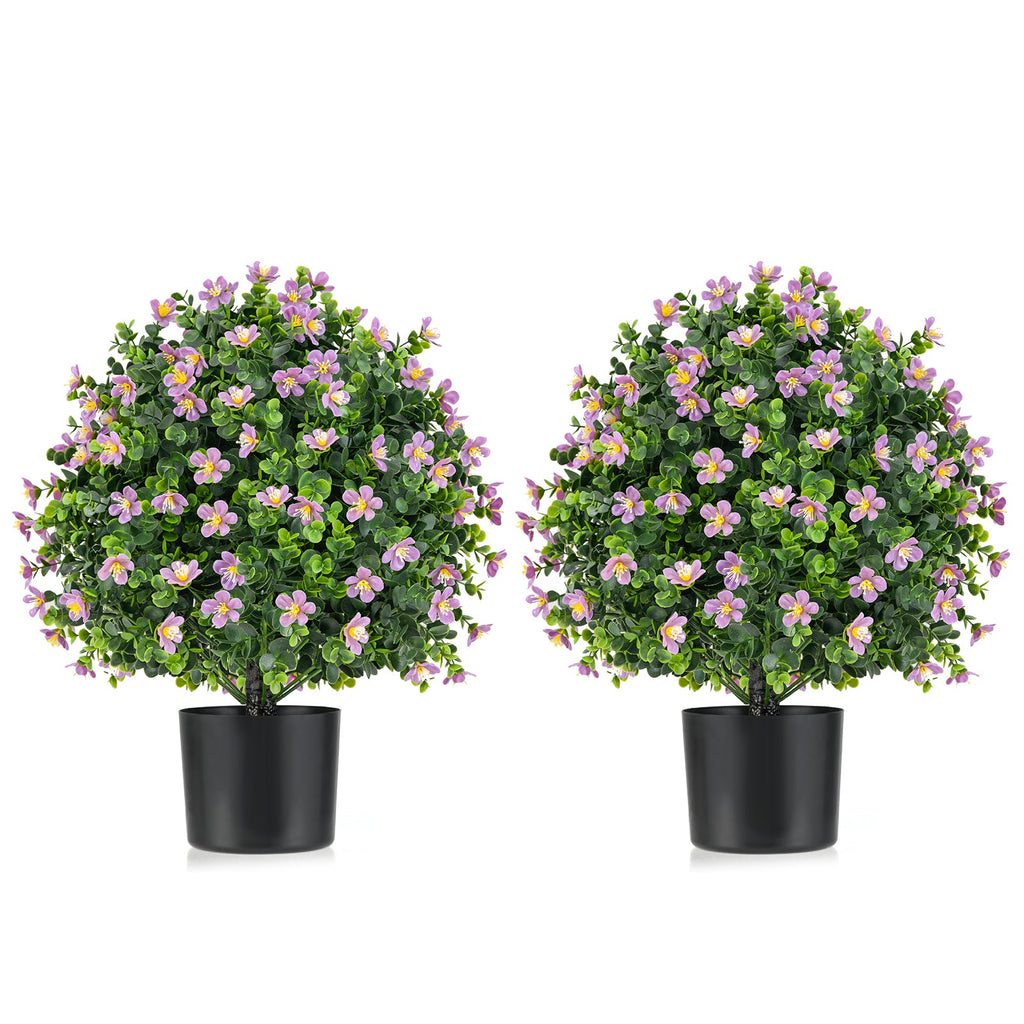2 Pack Artificial Boxwood Topiary Ball Tree Faux Shrub Bushes with Flowers