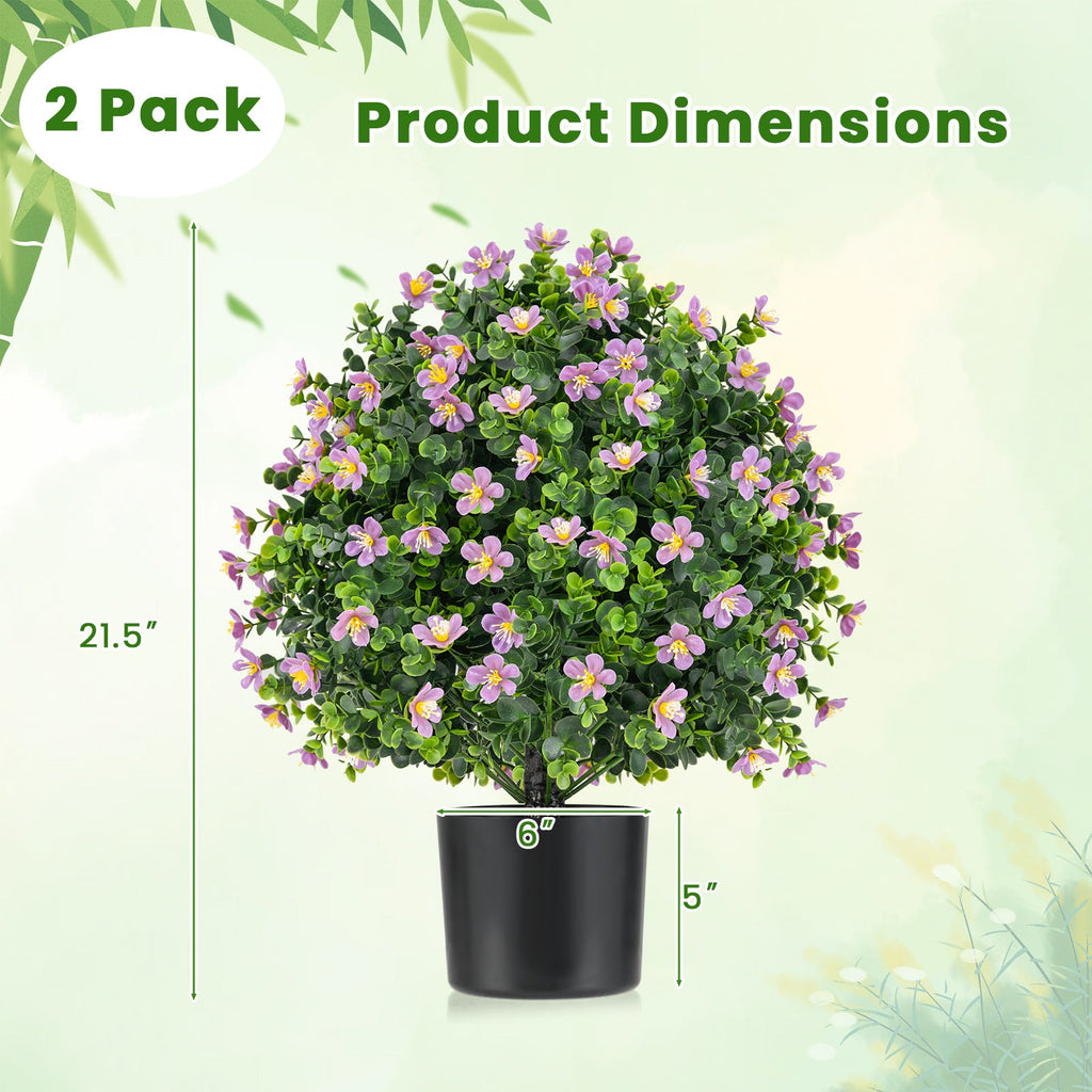 2 Pack Artificial Boxwood Topiary Ball Tree Faux Shrub Bushes with Flowers