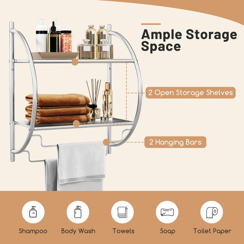 Wall Mounted 2-Tier Bathroom Towel Rack with 2 Towel Bars