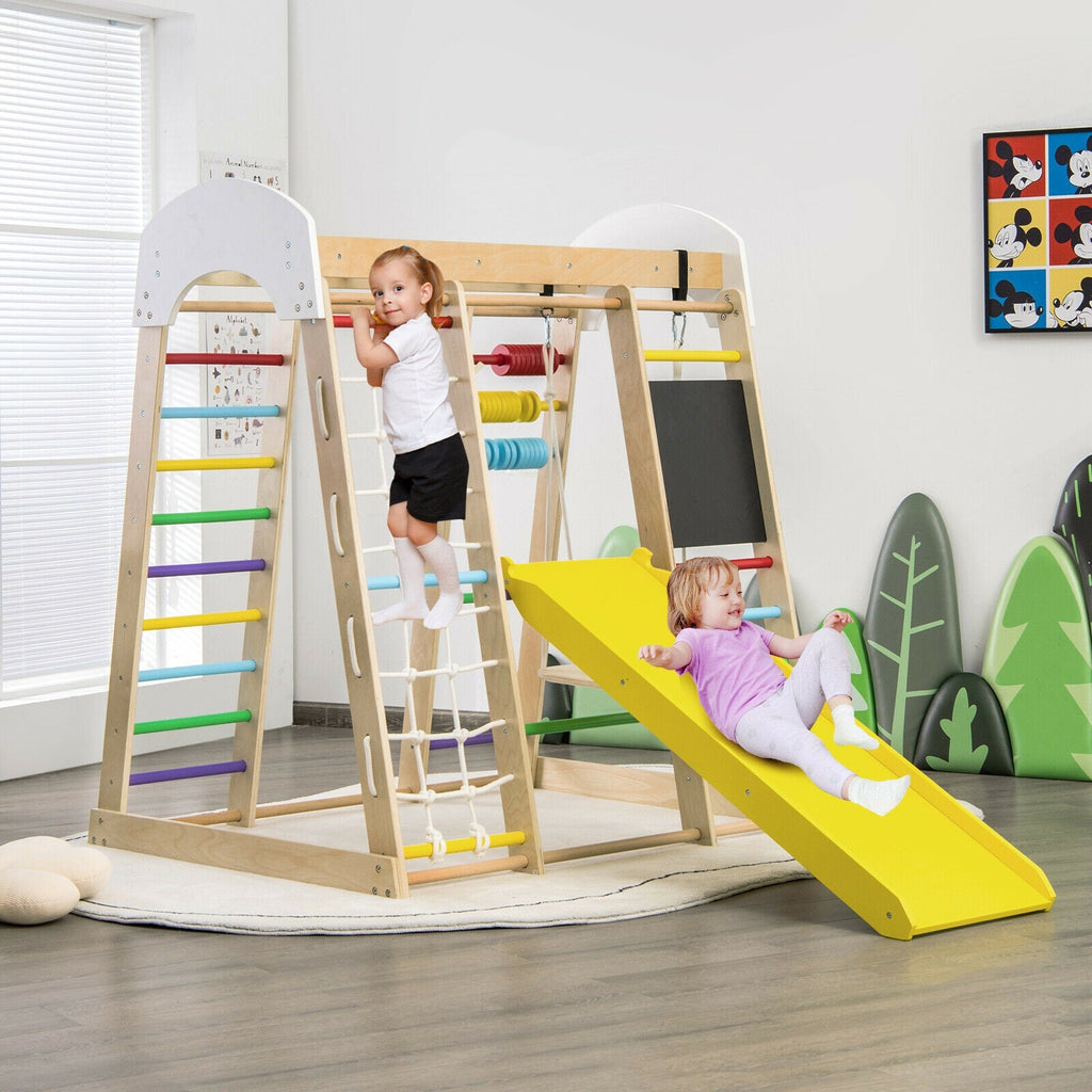 Indoor Playground Climbing Gym Wooden 8-in-1 Climber Playset for Children