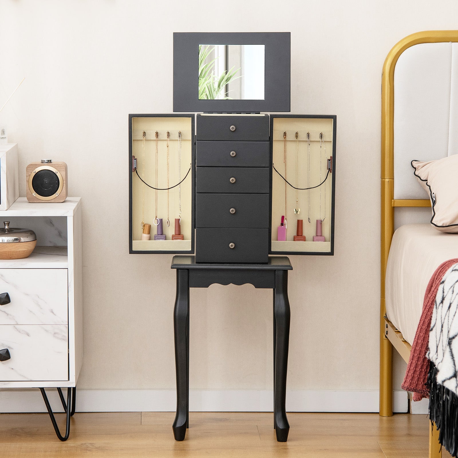 2 Colors Armoire Storage Standing Jewelry Cabinet with Mirror