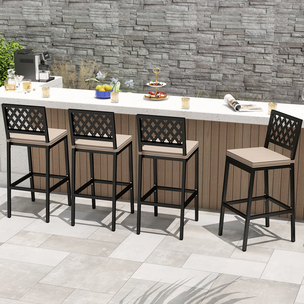 Set of 2 Patio Bar Chairs Counter Height with Detachable Cushion and Footrest-Argyle Pattern
