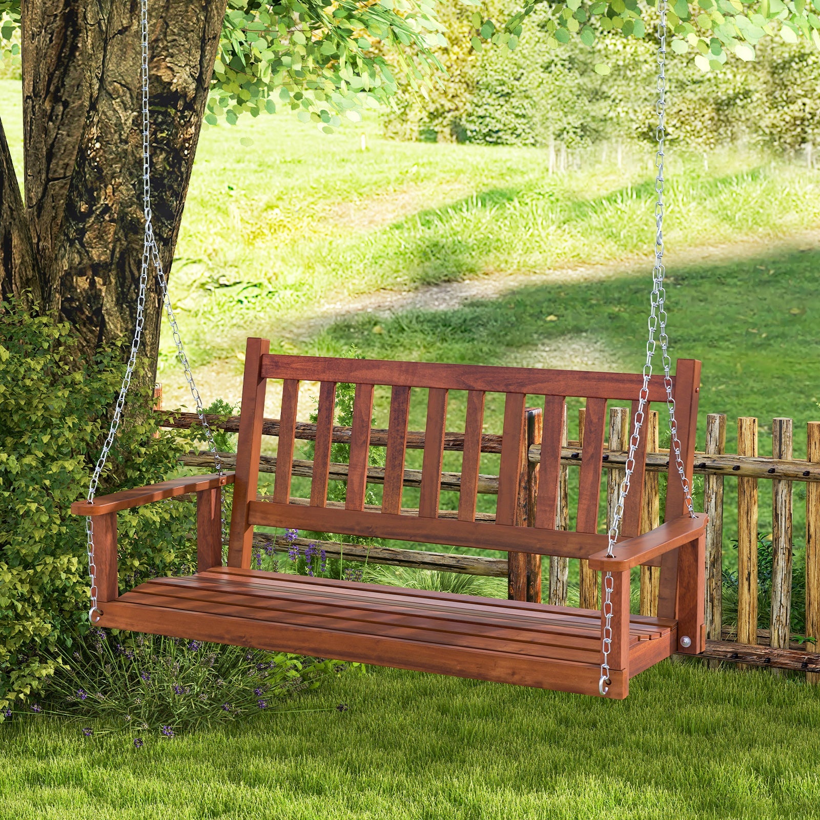 2-Person Wooden Outdoor Porch Swing with 500 lbs Weight Capacity