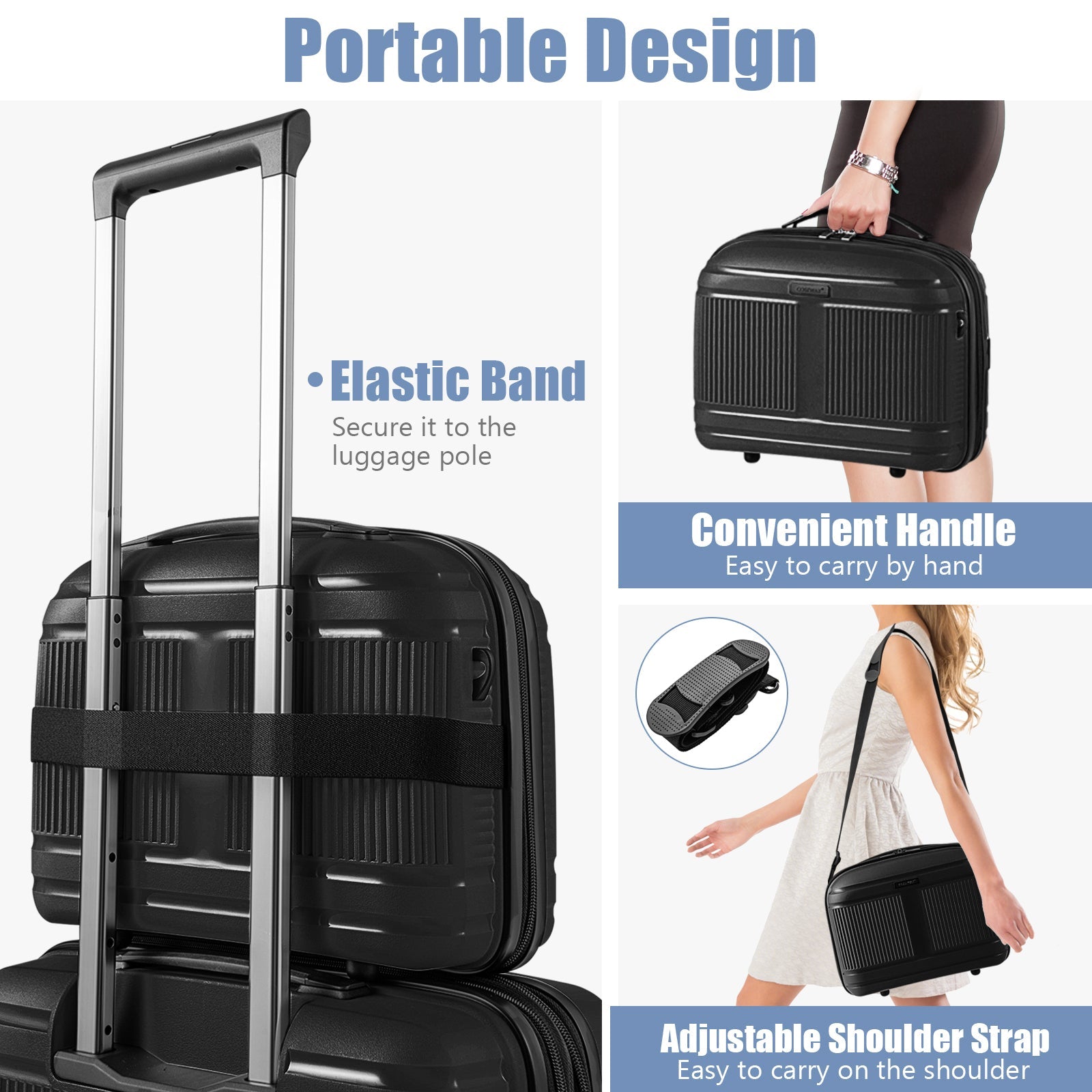2-Piece Luggage Set 20 Inch Carry-on Suitcase and 14 Inch Cosmetic Case