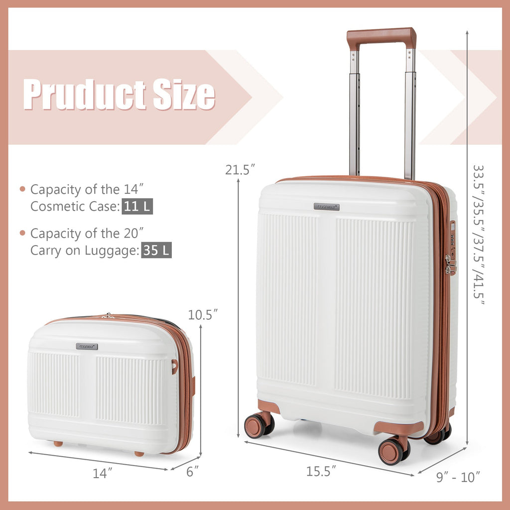 2-Piece Luggage Set 20 Inch Carry-on Suitcase and 14 Inch Cosmetic Case