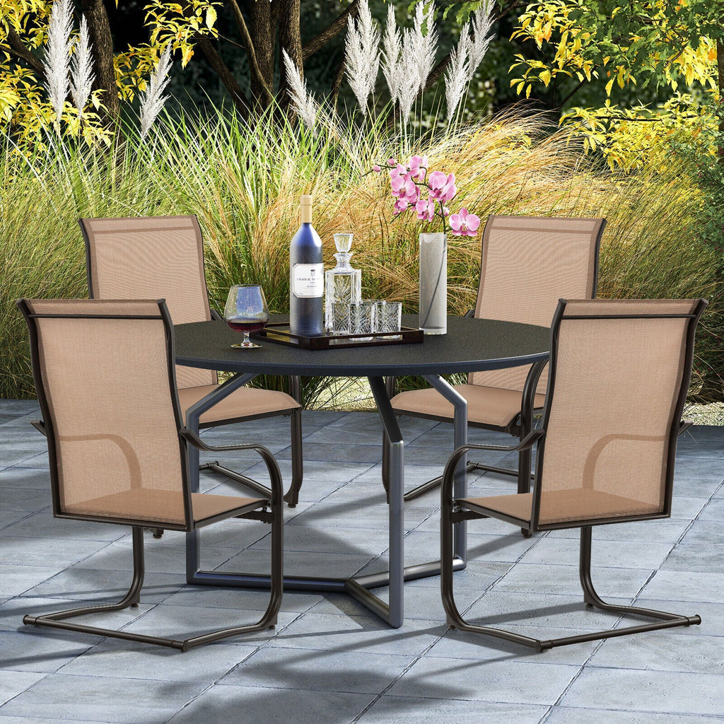 2 Pieces C-Spring Motion Patio Dining Chairs with Breathable Fabric-Brown