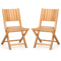 2 Pieces Teak Wood Outdoor Dining Chairs with Slatted Seat