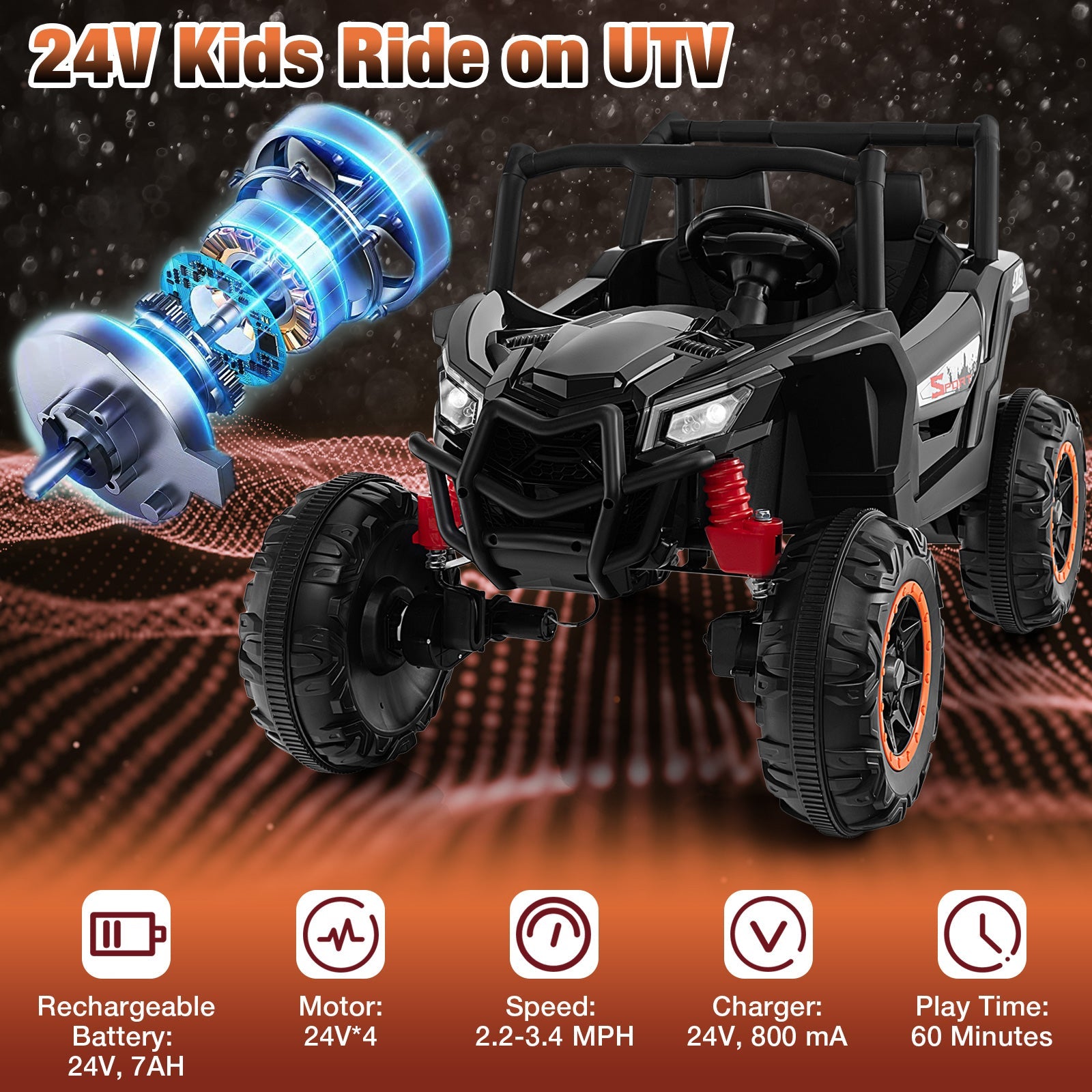 2-Seater Kids Ride on UTV with 2.4G Remote Control for over 3 Years Old Children