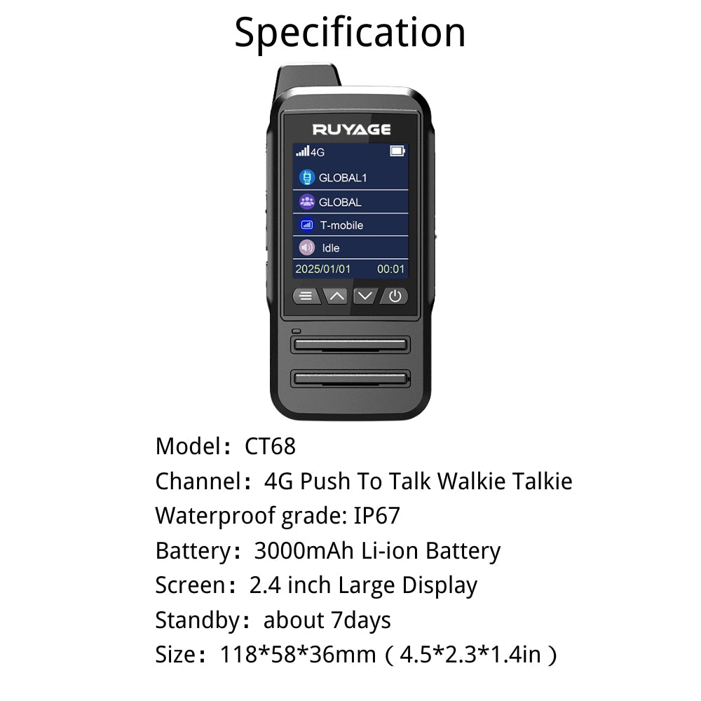 Ruyage Radio Nationwide PTT Waterproof Walkie-Talkie(CT68)