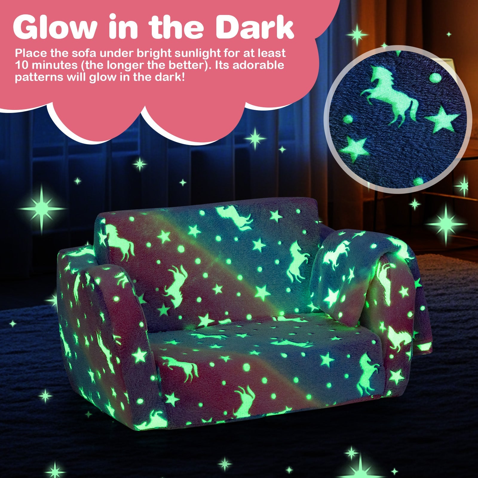 2-in-1 Folding Kids Couch with Blanket Glow in the Dark