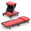 2-in-1 Folding Low Profile Mechanic Creeper with Padded Seat and 6 Wheels-Red