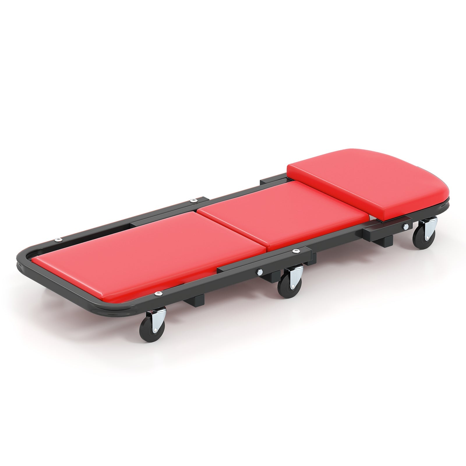2-in-1 Folding Low Profile Mechanic Creeper with Padded Seat and 6 Wheels-Red