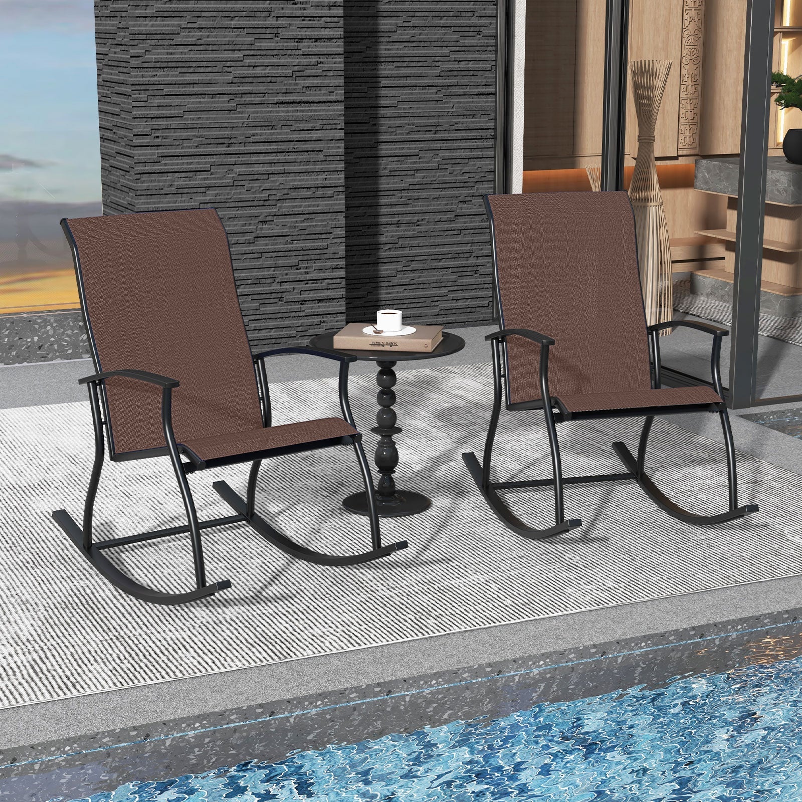 2 Pieces Outdoor Rocking Chairs with Breathable Backrest