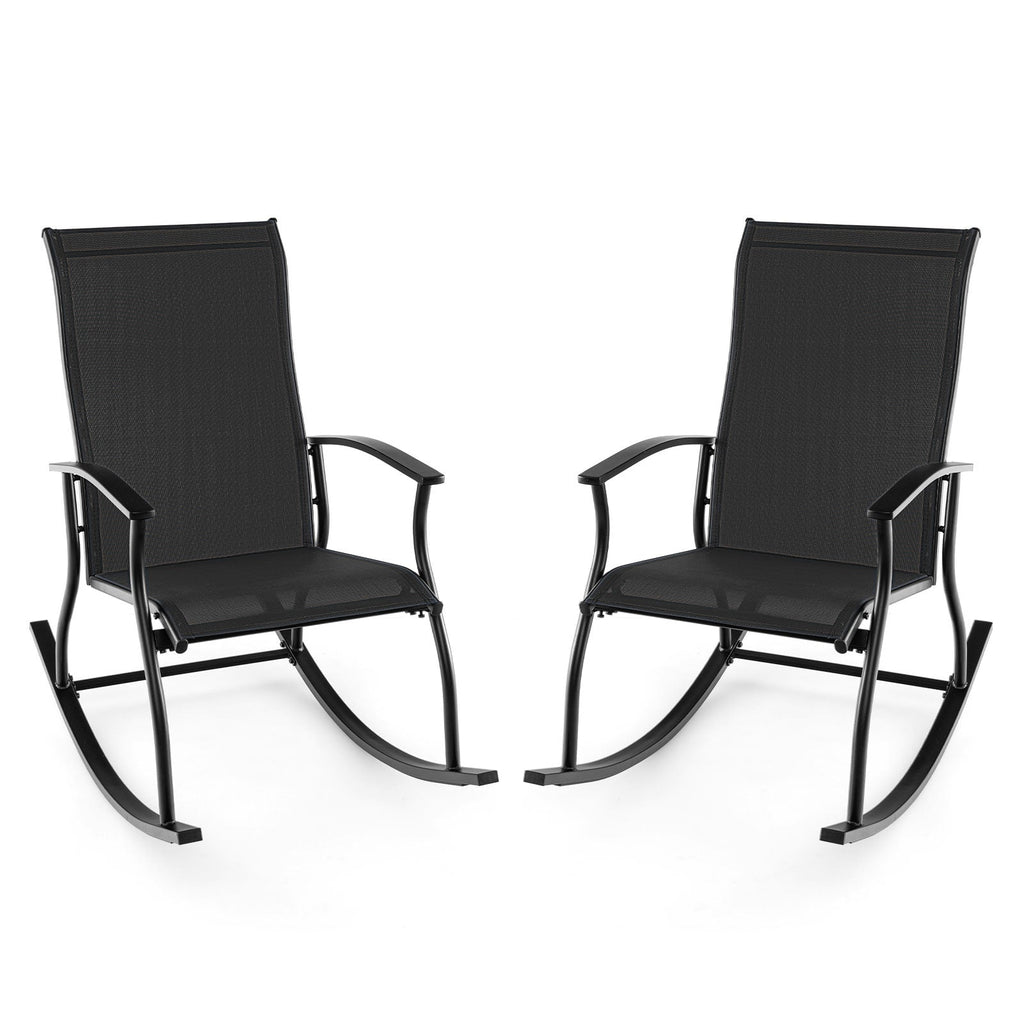 2 Pieces Outdoor Rocking Chairs with Breathable Backrest